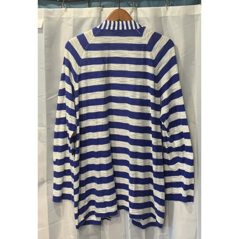 Torrid Women's Size 2 Long Sleeve Open Front Blue White Striped Cardigan